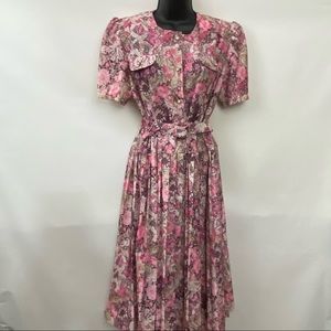 California Looks Vintage Floral Short Sleeve Belted Maxi Dress Size 12 H-74